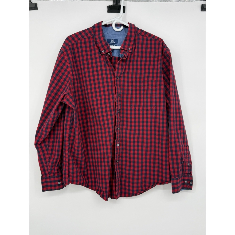 George Men's Long Sleeve Button Down Red Plaid 2XL